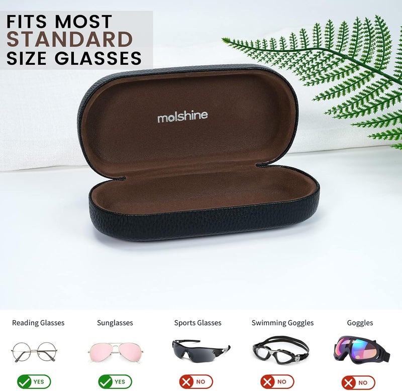 molshine Hard Shell Leather Sunglasses Case,Classic Large Glasses Case for Women Men,Sunglass Eyeglasses - Image 3